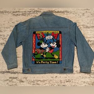 Vintage  Disney Jean Jacket Denim Adult Size M Sequin Circa 1980 Mickey Minnie